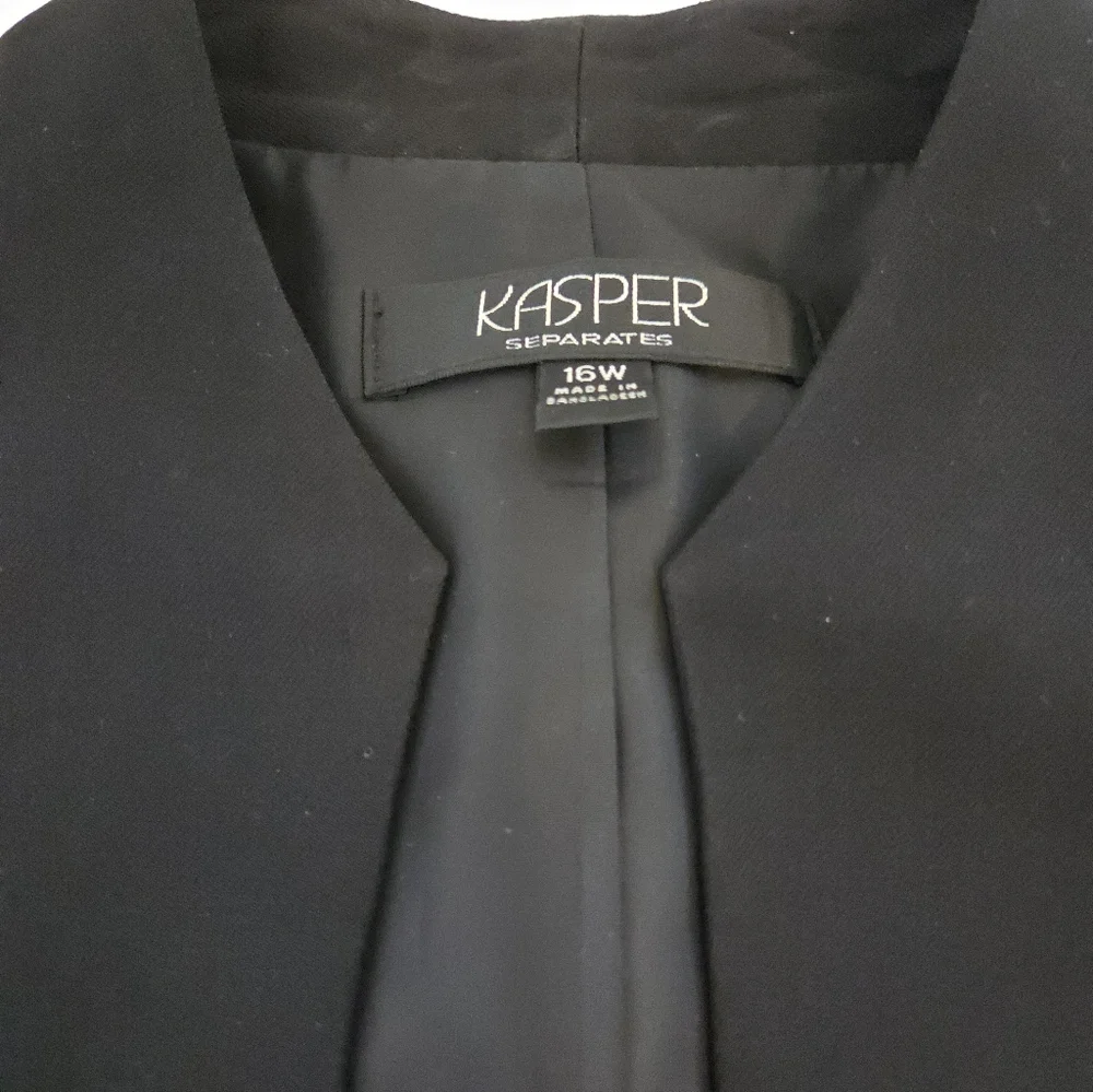 Kasper Women's Black High Neck Collarless Blazer Jacket Cuffable Sleeve Size 16W - Picture 4 of 9